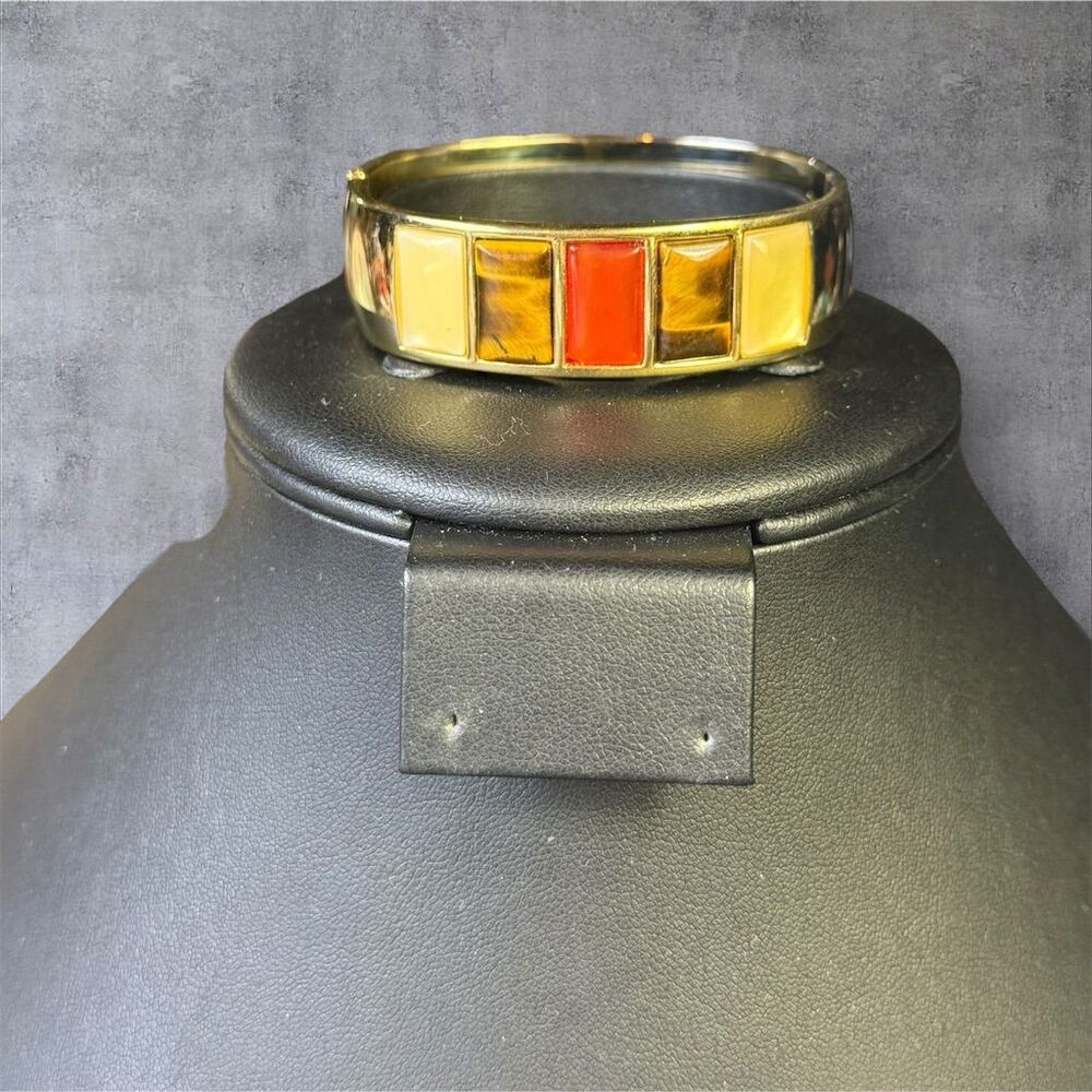 333. Jessica Simpson‎ Gold Cuff Bracelet Vintage Tiger’s Eye & Pearl Hinged